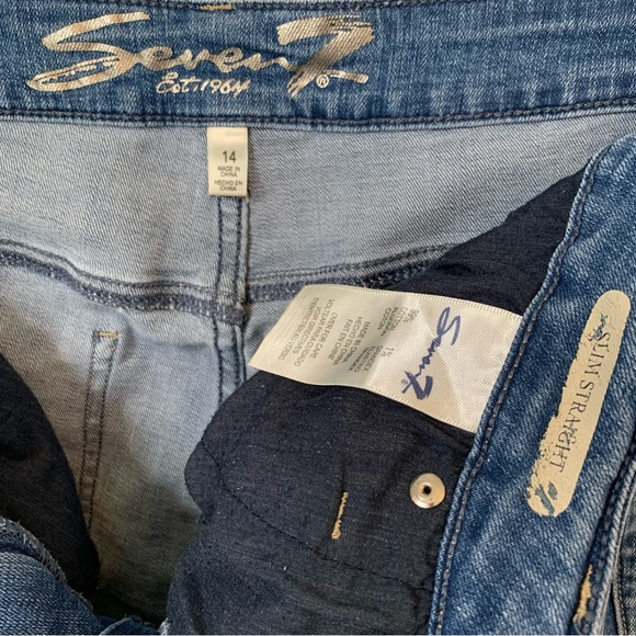 SIZE 14 SEVEN7 SLIM STRAIGHT LIGHT BLUE JEAN FRAYED HEM STRETCH - Picture 6 of 16